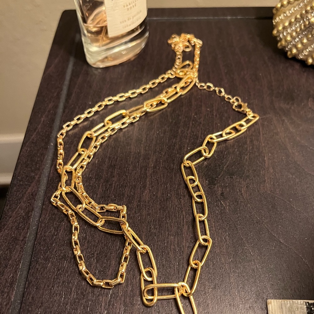 Anthropologie Jules Minimalist Chain and Paperclip Layered 2 Necklaces 14k